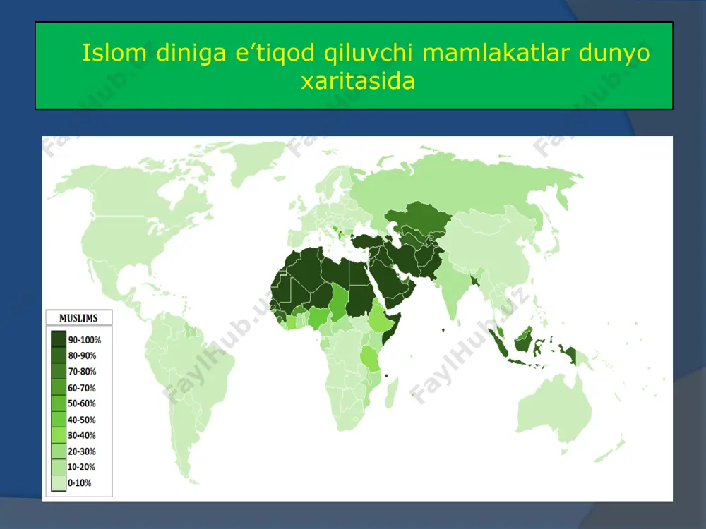 lom dinidagi muqaddas kitoblar 1 qur’oni karim 2 hadisi sharif qur’on islom dining muqaddas kitobi hisoblanib,114 ta sura,6226 ta oyatdan iborat.islom tarixiga ko’ra qur’onning sura va oyatlari muhammad payg’ambarga parcha-parcha tarzida vahiy qilib borilgan.vahiy kela boshlagan kun “laylat ul-qadr’ kechasi boshlanib, 23 yil davom etgan.muhammad (s.a.v) vafotidan so’ng qur’oni karim suralarini top’lash va mushaf qilish xalifa abu bakr va usmon nomlari bilan bog’liq. xalifa abu bakr qur’on suralarini yoddan biladigan kishilar bilan suralarni to’plam ko’rinishiga olib kelib,suhuf deb ataganlar.xalifa usmon qur’onni butun bir kitob holiga olib kelishga erishdi.qur’onning “usmon to’plami” asl nusxasi madinada qoldirilgan.ko’chirilgan 4 nusxasi esa makka,kufa,basra va damashqqa yuborilgan.islom an’anasida qur’onning asl nusxasi deb tan olingan “usmon to’plami”ning to’rtala nuxasi ham mavjud.ulardan biri toshkentdagi musulmonlar idorasi kutubxonasida saqlanmoqda.”usmon to’plami”ning qolgan 3 nusxasi qohira,makka va madinada saqlanmoqda. hadis musulmonlarda qur’ondan keyingi ikkinchi muqaddas kitobdir.hadis arabcha so’z bo’lib, ”rivoyat”, ”naql” degan ma’nolarni anglatadi.hadis-islom dinida qur’ondan keyingi muqaddas manba,muhammad payg’ambar(s.a.v.) ning …