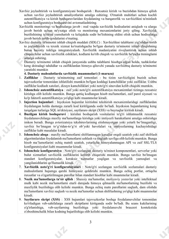 hi, umumiy resurslarning zaifliklari va bir nechta yurisdiktsiyalarda qoidalarga rioya qilishni ta'minlash muammolari kiradi. narsalar interneti (iot) zaif tomonlari : iot qurilmalarining ko'payishi kiberhujumlar uchun yangi kirish nuqtalarini keltirib chiqaradi. ko'pgina iot qurilmalari tegishli xavfsizlik xususiyatlariga ega emas, bu ularni botnet hujumlari yoki ruxsatsiz kuzatuv kabi harakatlar uchun foydalanishga moyil qiladi. ta'minot zanjiri risklari : tashkilotlar xavfsizlik zaifliklarini keltirib chiqarishi mumkin bo'lgan murakkab ta'minot zanjirlariga tayanadi. hujumchilar butun zanjirning xavfsizligini xavf ostiga qo'yib, kattaroq tarmoqqa kirish uchun etkazib beruvchilar yoki subpudratchilarni nishonga olishlari mumkin. normativ muvofiqlik muammolari : gdpr, ccpa, hipaa kabi ma'lumotlarni himoya qilish qoidalariga yoki pci dss kabi sanoatga xos standartlarga rioya qilish muhim ahamiyatga ega. biroq, muvofiqlikka erishish va uni saqlab qolish, ayniqsa, bir nechta yurisdiktsiyalarda faoliyat yurituvchi tashkilotlar uchun murakkab va qimmatga tushishi mumkin. ushbu axborot xavfsizligi muammolarini hal qilish texnologiya, siyosat, jarayonlar va ta'limni o'z ichiga olgan kompleks yondashuvni talab qiladi. tashkilotlar o'zgaruvchan tahdidlarga moslashish …