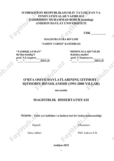 o‘rta osiyo davlatlarining ijtimoiy - iqtisodiy rivojlanishi (1991-2000 yillar) — DOCX