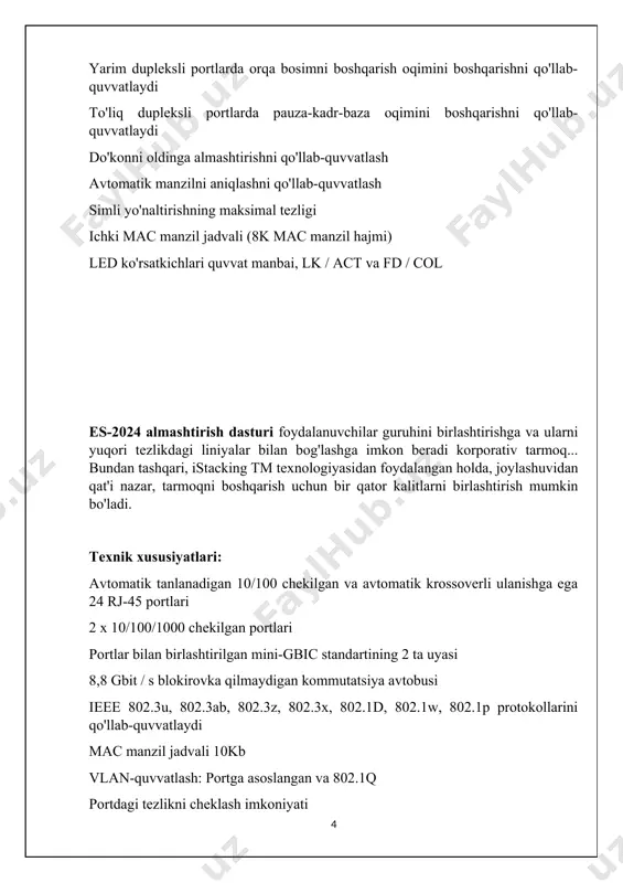 qator kalitlarni birlashtirish mumkin bo'ladi. texnik xususiyatlari: avtomatik tanlanadigan 10/100 chekilgan va avtomatik krossoverli ulanishga ega 24 rj-45 portlari 2 x 10/100/1000 chekilgan portlari portlar bilan birlashtirilgan mini-gbic standartining 2 ta uyasi 8,8 gbit / s blokirovka qilmaydigan kommutatsiya avtobusi ieee 802.3u, 802.3ab, 802.3z, 802.3x, 802.1d, 802.1w, 802.1p protokollarini qo'llab-quvvatlaydi mac manzil jadvali 10kb vlan-quvvatlash: portga asoslangan va 802.1q portdagi tezlikni cheklash imkoniyati 64 ta statik vlan va 2kbgacha bo'lgan dinamik vlan mac filtrlash bitta ip-manzil tomonidan boshqariladigan 8 kommutatorga (kelajakda 24 taga qadar) zyxel istacking ™ ni qo'llab-quvvatlaydi rs-232 va web-interfeyslarni boshqarish telnet cli snmp v2c (rfc 1213, 1493, 1643, 1757, 2647) ip nazorati: statik ip yoki dhcp mijozi ftp orqali dasturiy ta'minotni yangilash tizim konfiguratsiyasini yangilash va saqlash standart 19 dyuymli tokchalar ko'rib turganingizdek, farq va juda jiddiy narsa bor. narxlarda farq bo'lgani uchun - taxminan 100 va 450 dollar. ammo, agar birinchi kalit yaxshi, ammo "soqov" quti …