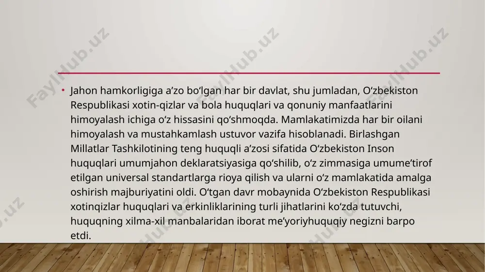 arni ranjitmaslikka chaqirsa, ikkinchi tomondan ota-onani bolaga yaxshi va toʻgʻri tarbiya berishga undaydi”2 . jadid namoyondalari m. behbudiy, a. fitrat, a. avloniy, a. qodiriy, choʻlpon kabi maʼrifatparvar ziyolilar barkamol avlodni tarbiyalashning yagona chorasi – oila asoslarini toʻgʻri qurish ekanligini, mustahkam oila barpo etmasdan jamiyat taraqqiyotiga erishib boʻlmasligini taʼkidlaganlar. xususan, abdurauf fitratning “oila risolasi”da oila qurishning asl mazmuni, ota-ona va farzand huquqlari, oilaviy munosabatlar masalasi batafsil yoritilgan. a. fitrat shunday yozadi: “qayerda oila munosabati kuchli intizomga tayansa, mamlakat va millat shuncha kuchli va muazzam boʻladi” oila jamiyatning birlamchi boʻgʻini hisoblanadi. shunga koʻra, hech mubolagʻasiz aytish mumkinki, oila fuqarolik jamiyatining tayanch nuqtasi, barqaror va tinch tuzilmasidir. chunki bu muqaddas dargohda nafaqat inson dunyoga keladi, balki u maʼnan va axloqan tarbiya topadi. binobarin, oila er-xotin, ularning bola-chaqalari eng yaqin tugʻishganlaridan iborat kishilar guruhi, yaʼni xonadon hisoblanadi. ayni chogʻda oila kishilarning tabiiy, iqtisodiy, huquqiy, maʼnaviy munosabatlariga asoslangan ijtimoiy birligi hamdir.  oila tushunchasiga yuridik …