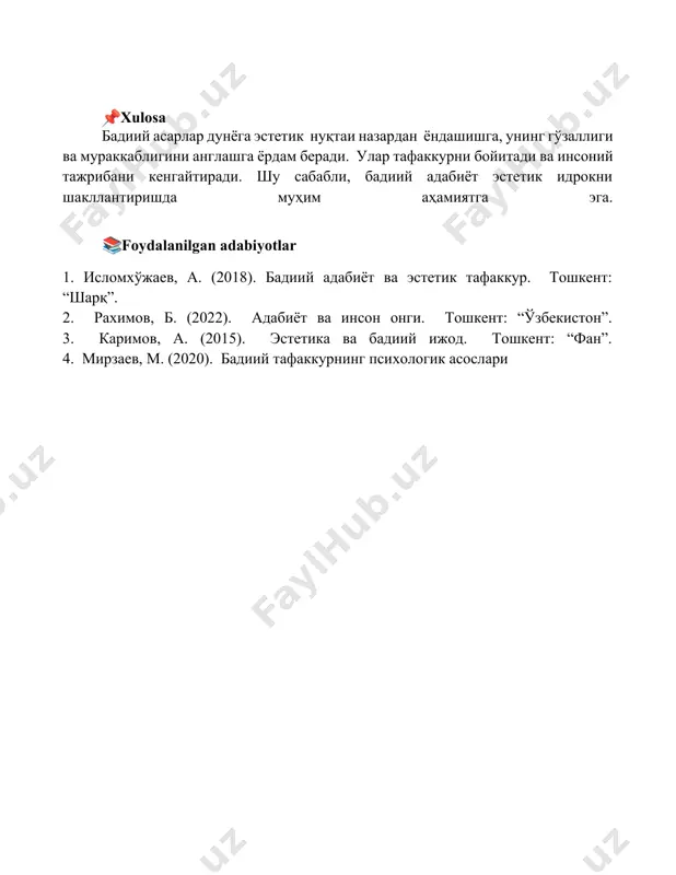 adabiyotning estetik idrokda tutgan o'rni - Page 5