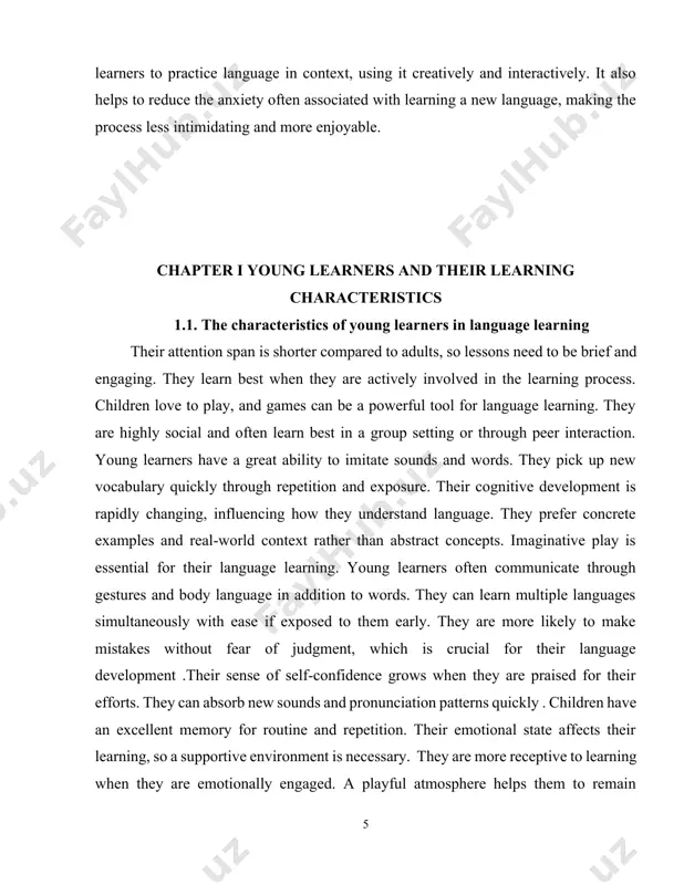 lary quickly through repetition and exposure. their cognitive development is rapidly changing, influencing how they understand language. they prefer concrete examples and real-world context rather than abstract concepts. imaginative play is essential for their language learning. young learners often communicate through gestures and body language in addition to words. they can learn multiple languages simultaneously with ease if exposed to them early. they are more likely to make mistakes without fear of judgment, which is crucial for their language development .their sense of self-confidence grows when they are praised for their efforts. they can absorb new sounds and pronunciation patterns quickly . children have an excellent memory for routine and repetition. their emotional state affects their learning, so a supportive environment is necessary. they are more receptive to learning when they are emotionally engaged. a playful atmosphere helps them to remain focused and retain information. young learners enjoy songs, rhymes, …