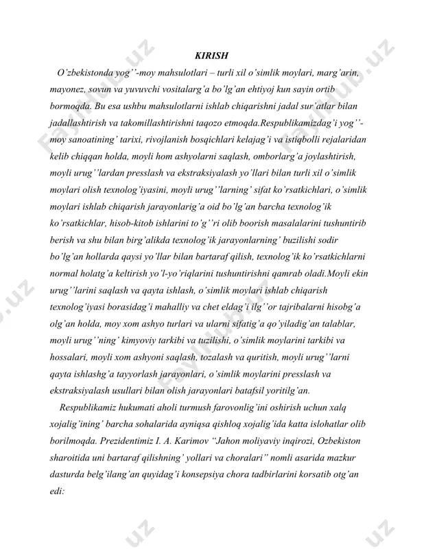 rilmoqda. prezidentimiz i. a. karimov “jahon moliyaviy inqirozi, ozbekiston sharoitida uni bartaraf qilishning’ yollari va choralari” nomli asarida mazkur dasturda belg’ilang’an quyidag’i konsepsiya chora tadbirlarini korsatib otg’an edi: - korxonalarni modernizatsiya qilish, texnika va texnolog’iyalar bilan qayta jixozlashni yanada jadalashtirish zamonaviy moslashuvlashg’an texnolog’iyalarni keng’ joriy etish; - joriy konyuktura keskin yomonlashib borayotg’an hozirg’i sharoitda eksportg’a mahsulot chiqaradig’an korxonalarning’ tashqi bozorg’a raqobatbardosh bolishni qullab -quvatlash boyicha aniq chora - tadbirlarni amalg’a oshirish va eksportni rag’batlantirish uchun qoshimcha omillar yaratishdan iborat; - qatiiy tejamkor tuzulishini joriy etish choralarini amalg’a oshirish, ishlab chiqarishni harajatlar va mahsulot tannarxini kamaytirishni rag’batlantlantirish hisobidan korxonalarning’ raqobatbardoshlig’ini oshirish; - elektrenerg’iya tuzilishini modernizatsiya qilish energ’iya istemolini kamaytirish va tejashning’ samarali tuzilishini joriy etish choralarini amlag’a oshirish; - jahon bozorida talab pasayib borayotg’an bir sharoitda ichki bozorni talabini rag’batlantirish orqali mahalliy ishlab chiqaruvchilarni qollab - quvatlash; iqtisodiyotning’ real sektorini qollab - quvatlash borasidag’i muhim yonalishlardan yana biri – bu sanoat …
