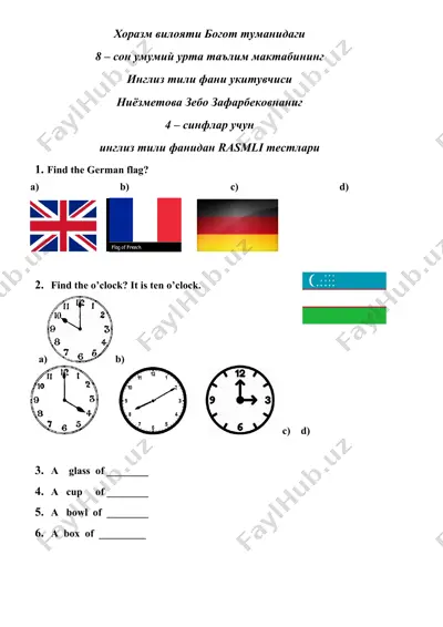 rasmli ingiliz tili testları — DOCX