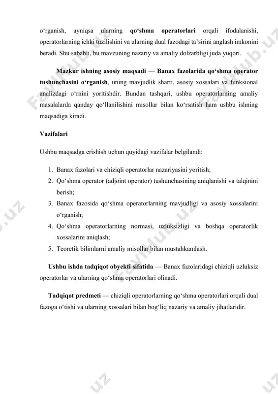 qism fazosi bo’lsin. f0 va e0 qism fazoda berilgan funkstional bo’lsin. agar f:er chiziqli funkstional uchun tenglik barcha xe0 elementlar uchun o’rinli bo’lsa, u holda f funkstional f0 ning e0 fazodan e fazogacha davomi deyiladi. kichikroq fazoda berilga chiziqli fazo funkstionalni kattaroq fazogacha davom ettirish matematik taxlilning asosiy vazifalaridan biridir. bu masala haqiqiy chiziqli fazofazolar quyidagi teorema orqali hal qilingan. teorema (xan-banax). e-haqiqiy chiziqli fazo fazo, f0 esa, e ning qandaydir qism fazosi e0 da berilga chiziqli fazo funkstional bo’lsin. agar e da berilgan qabariq funkstional uchun (1) munosabat barcha xe0 elementlar uchun o’rinli bo’lsa, u holda shunday f:er chiziqli fazo funkstionali mavjudki, u f0 funkstionalning davomi bo’ladi va xe tengsizlikni qanoatlantiradi. isboti. aytaylik, ee0 bo’lib, f0 chiziqli fazo funkstional e0 qism fazoda berilgan bo’lsin. uni e0 dan kattaroq bo’lgan e qism fazoga davom ettirish mumkinligini ko’rsatamiz. e0 qism fazoga tegishli bo’lmagan ze elementni olamiz va e0 hamda z elementni …