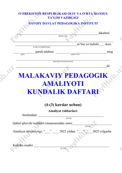 malakaviy pedagogik amaliyot kundaligi — DOCX