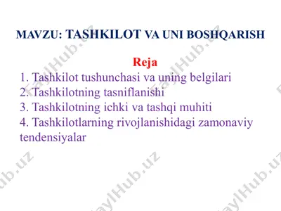tashkilot va uning boshqarish — PPTX