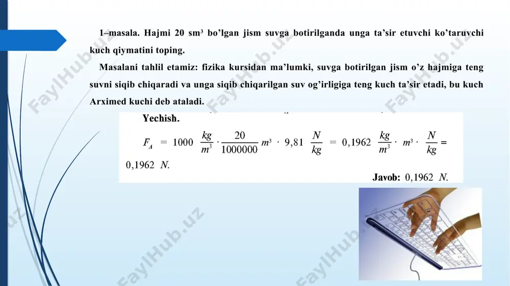 urni kompyuter xotirasiga kiritish. bunda tuzilgan dasturni kompyuter xotirasiga kiritiladi. oltinchi bosqich: natija olish va tahlil etish. dastur ishlatiladi va natijasi tahlil etiladi, xato va kamchiliklar bartaraf etiladi. e’tiboringiz uchun rahmat!!! image1.png image2.png image3.png image4.jpg image5.png image6.jpg image7.png image8.png image9.png image10.png image11.png image12.png image13.png image14.png image15.jpg image16.png image17.jpg /docprops/thumbnail.jpeg