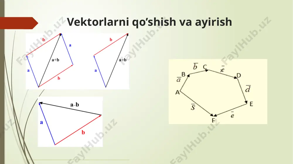 ssasi qanchaga teng? muzning zichligi 900kg/m3. 7. υ(m/s). 8 grafikdan foydalanib, jismning bosib o’tgan masofasini toping. jism qaysi vaqtlar oralig’ida tekis harakat qilmoqda? grafikdan foydalanib, qaysi vektorlar qo’shilishi va qaysi vektorlar ayrilishini aniqlang. 9. mashina 4 h vaqt davomida 144 km/h masofani bosib o’tgan bo’lsa, uning bu yo’ldagi o’rtacha tezligini (m/s) da toping. 10. 3 m balandlikdan tashlangan tenis koptogi yerga tushdi va yerdan qaytib 80 sm balandlikda ushlab olindi. koptokning yurgan yo’lini va ko’chishini toping? 11. 1. ilgagidagi tortish kuchi 15 kn bo`lgan traktor tirgagichga 0,5 m/s2 tezlanish beradi. tortish kuchi 60 kn ga yetadigan traktor o`sha tirgagichga qanday tezlanish berishini toping. 12. 60 n kuch jismga 0,8 m/s2 tezlanish beradi. qanday kuch bu jismga 2m/s2 tezlanish beradi? 13. massasi 4 kg bo`lgan jism biror kuch tasirida 2 m/s2 tezlanish oladi. shunday kuch ta`siri ostida massasi 10 kg bo`lgan jism qanday tezlanish oladi? 14. jism 10 n o`zgarmas kuch …