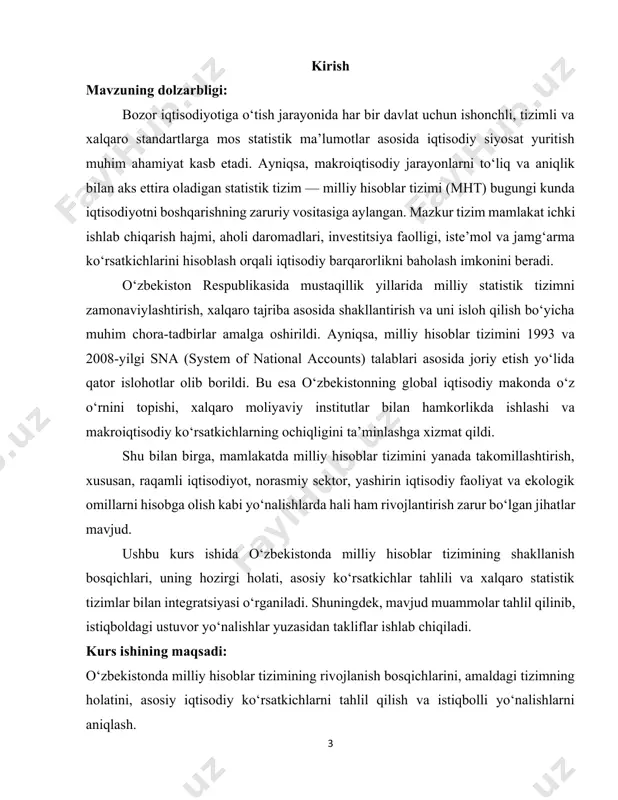 sport-import kabi asosiy makroiqtisodiy indikatorlarni hisoblash, tahlil qilish va ularning xalqaro statistik tizimlar bilan integratsiyasi jarayonidir. i bob. inflatsiya va uning namoyon boʻlish shakllari haqida nazariy asoslar 1.1 inflatsiya tushunchasi va uning mohiyati milliy hisoblar tizimi — mamlakat iqtisodiy rivojlanishining xalqaro statistika amaliyotida qabul qilingan umumlashtiruvchi koʻrsatkichlari tizimi. bozor iqtisodiyoti sharoitida mamlakatlarning makrodarajadagi milliy mahsulotini va milliy daromadini hisoblash metodologiyasi. milliy hisoblar tizimi jarayonlarining turli bosqichlarini va iqtisodiyotdagi eng muhim oʻzaro aloqalarni aks ettiradigan hisoblamalar va balans jadvallari toʻplamidan iborat. uning muhim belgisi xalq xoʻjaligi faoliyati yakunlarida moddiy ishlab chiqarishdan tashqari nomoddiy xizmatlar sohalarini ham aks ettirishidir. bunday yondoshuvda butun mamlakat iqtisodiy faoliyatining umumlashtiruvchi tavsiflariga erishiladi. milliy hisoblar tizimi negizini ishlab chiqarish, isteʼmol, jamgʻarish va xoʻjalik yurituvchi subʼyektlar oʻrtasidagi real munosabatlar jarayonida qayta taqsimlash tamoyili tashkil etadi. bu tizim yer va kapitalni mehnat bilan teng darajada qiymatni yaratishda qatnashuvchi omillar tarzida qaraydigan konsepsiyaga asoslanadi. milliy hisoblar tizimida iqtisodiy faoliyatni umumlashtiruvchi …