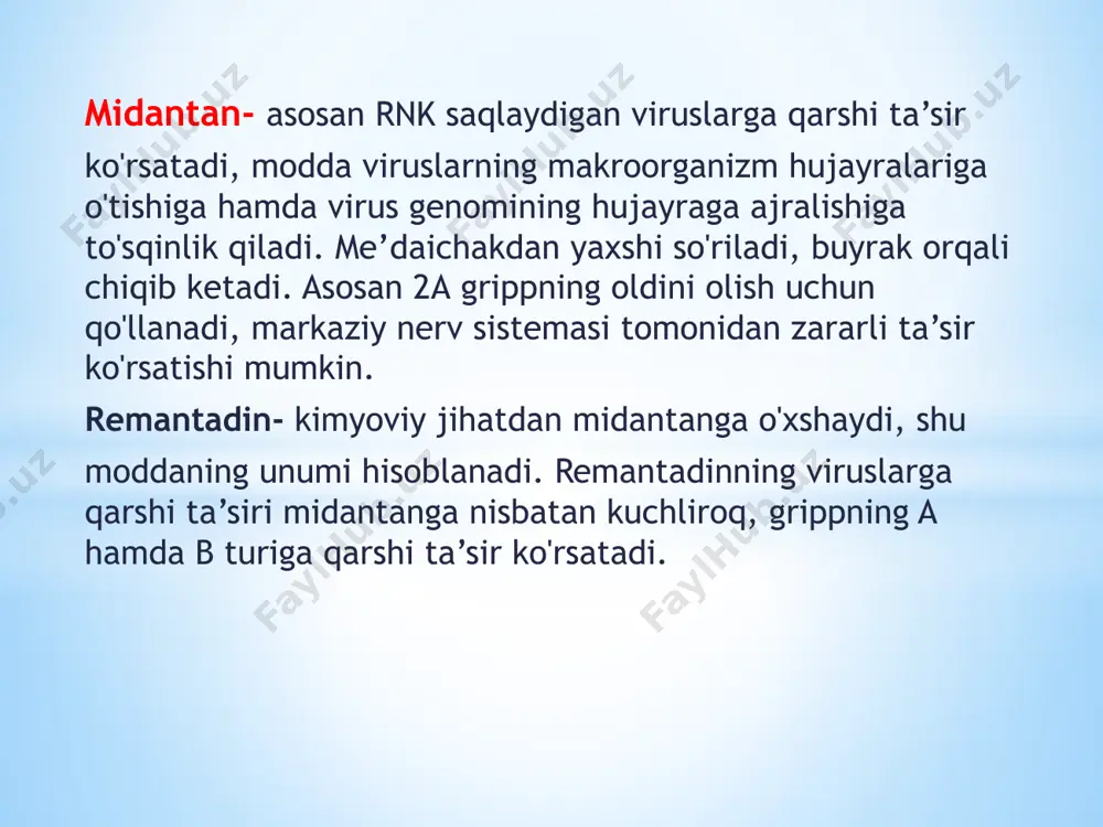 qat chivin organizmida qo'shilib, ulardan sporozoitlar hosil bo'ladi. sporozoitlar chivin chaqqanda so'lak orqali odamning qoniga o'tadi, yana jinssiz davr (shizogoniya) takrorlanadi. odam organizmida ham plazmodiylaming jinsiy shakllari - erkak va ayol gamontalari ham bo‘ladi, ular bironta klinik belgilar hosil qilmaydi, lekin bezgakni tarqatuvchi chivinlarga o'tib, kasallik tarqalishiga xavf tug'diradi. bezgakka qarshi moddalar 4 guruhga bo'linadi: 1. gematoshizotrop moddalar. 2. gistoshizotrop moddalar. 3. gamontotrop moddalar. 4. hamma turlarga ta’sir etuvchi moddalar. gematoshizotrop moddalar xingamin, xloridin va xinin eritrotsitlardagi shizoitlarga qarshi ta’sir ko'rsatadi, ulami shizontotsid moddalar deb ham atash mumkin. xinin bezgakka qarshi qadimiy moddalardan hisoblanadi, lekin hozirgi kunda kam qo'llanadi, chunki xinindan ancha ustunroq, salbiy ta’sirlami kamroq. xingamin- bezgakka qarshi kuchli modda, plazmodiylarning jinssiz, eritrotsitar shakllarini tezda halok qiladi. shu bilan birga xingamin boshqa farmakologik xususiyatlarga ham ega, ba’zi fermentlar faolligini, nuklein kislotalar sintezini, immun jarayonlarni tormozlaydi, yallig'lanishga qarshi ta’sir ko'rsatadi. shu tufayli xingamin - poliartrit, - kollagenoz, - revmatoid artritlarni …