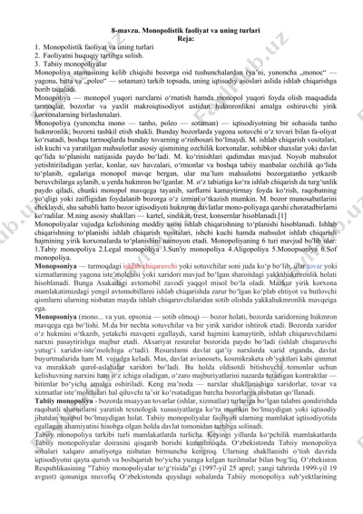 monopolistik faoliyat va uning turlari — DOCX