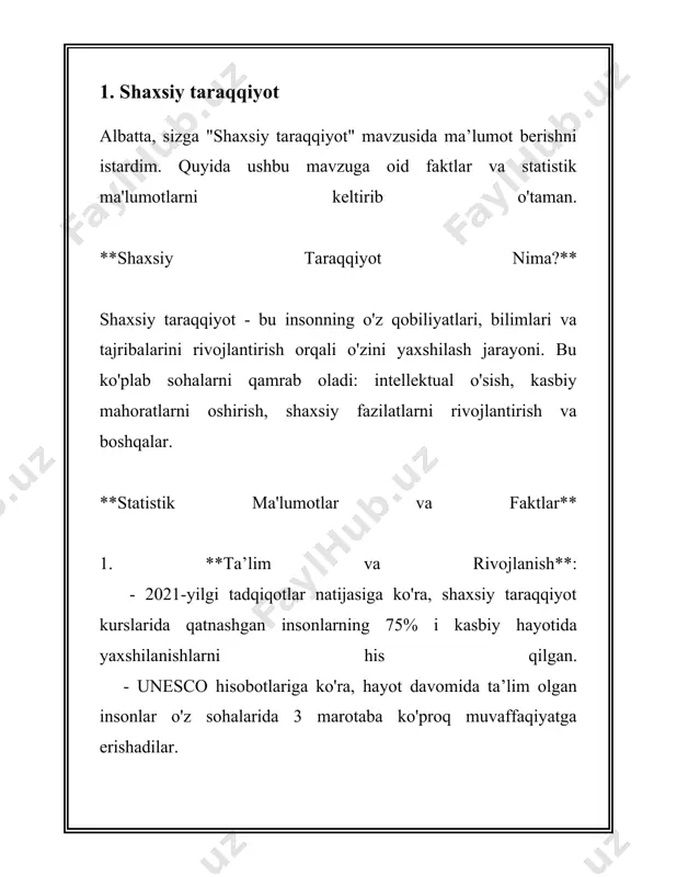 tahlil qilishda asosiy omil bo'lib xizmat qiladi. 1. **vaziyatga moslashuvchanlik**: shaxsning vaziyatga moslashuvchanligi uning ijtimoiy ko'nikmalari va turli sharoitlarda o'zini tutish qobiliyatini aniqlaydi. misol uchun, odamlardan ba'zilari yangi muhitda tez va oson moslashish qobiliyatiga ega bo'lishadi. bu ularga yangi joylarda yoki yangi jamoalarda muvaffaqiyatli faoliyat olib borishga yordam beradi. 2. **o'zini o'zi anglash**: shaxsning o'ziga xos xususiyatlaridan biri o'zini o'zi anglash darajasidir. o'zini o'zi anglash qobiliyati yuqori bo'lgan odamlar o'zlarining his-tuyg'ularini, kuchli va zaif tomonlarini yaxshi bilishadi. 3. **emotik barqarorlik**: bu shaxsning stress va bosimga qarshi turish qobiliyatini o'lchaydi. emotik barqarorlik yuqori bo'lgan shaxslar murakkab holatlarga bardoshli bo'lishadi va o'z hissiyotlarini boshqarishda kuchliroq bo'lishadi. 4. **yangi tajribalarni qabul qilish**: boshqa bir muhim xususiyat insonning yangilikka ochiqligi darajasidir. bu xususiyat yangi bilimlar va tajribalar orttirishga, innovatsiyalarga tayyor bo'lish darajasini belgilaydi. 5. **ijtimoiylik**: bu shaxsning boshqa odamlar bilan qanday munosabatda bo'lishini belgilaydi. ijtimoiy bo'lgan odamlar ko'pincha do'stona, ochiq, suhbatdosh va jamoaviy faoliyatlarga …