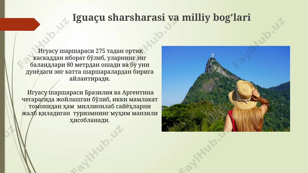 abinga mo'ljallangan bo'lib, futbol muxlislari uchun muhim ziyoratgoh hisoblanadi va ko'plab tarixiy futbol o'yinlariga mezbonlik qilgan. ipanemaning mashhur plyaji dunyodagi eng go'zal plyajlardan biri hisoblanib, yiliga 2 milliondan ortiq sayyohni o'ziga tortadi va 4 km uzunlikda cho'zilgan. braziliyaga sayohat qilish uchun eng yaxshi vaqt shimoliy-sharqiy braziliyada, natal va recife kabi kurort shaharlarida, dekabrdan martgacha davom etadigan yoz mavsumi, 28°c dan yuqori harorat va quyoshli kunlar bilan plyaj dam olishini afzal ko‘ruvchilar uchun idealdir. amazonda yomg‘irli mavsum noyabrdan aprelgacha davom etadi, ammo bu davrda hayotning o‘ziga xos go‘zalligini ko‘rish uchun ajoyib imkoniyat yaratadi; 2000 dan ortiq turdagi qushlar va 300 dan ortiq sutemizuvchilarni kuzatishingiz mumkin. mehmonxonalar va turar joylar amazon o'rmonlarida ekoturizmga yo'naltirilgan 100 dan ortiq turar joylar mavjud bo'lib, ularda oddiy yog'och kulbalaridan tortib, hashamatli villalarga qadar turli xil variantlar taklif etiladi. braziliyaning salvador shahrida 150 ga yaqin tarixiy binolar mehmonxona va butik mehmonxonalarga aylantirilgan, bu esa sayyohlarga noyob madaniy …