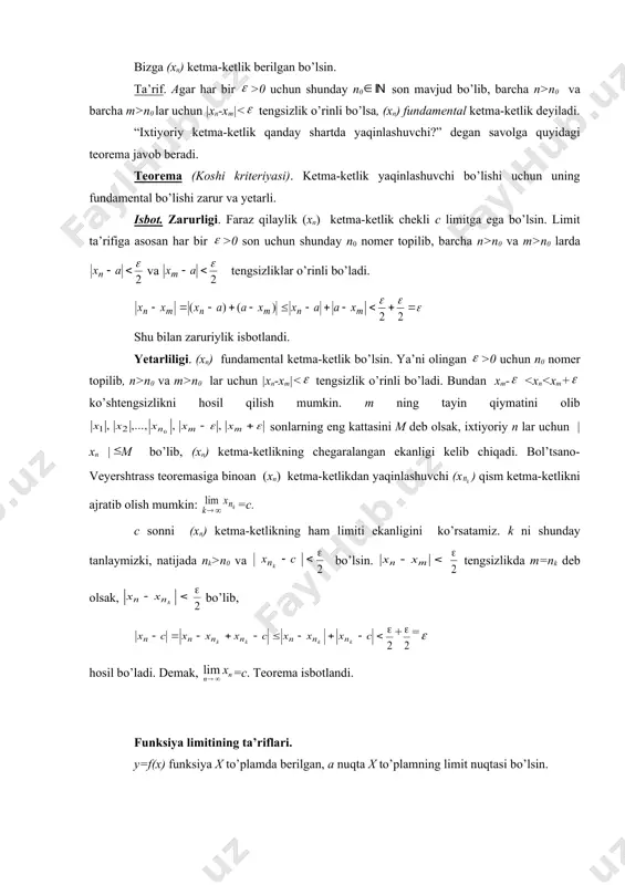 fundamental ketma-ketliklar. koshi kriteriyasi funksiyaning limiti - Page 4