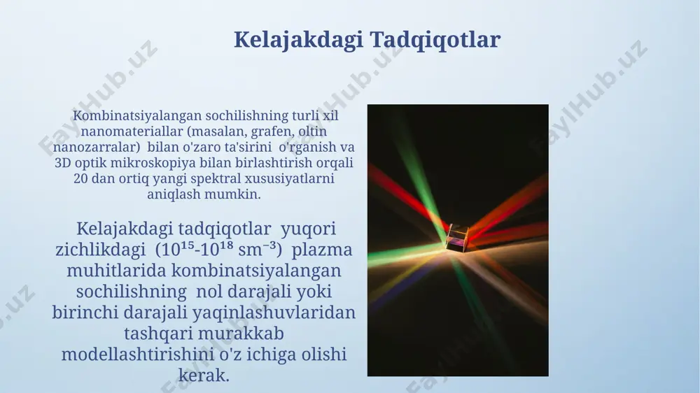 i tarkibidagi 0.1-1 mikrometrli zarrachalar kombinatsiyalangan sochilishga asosiy hissa qo'shib, ko'rinishning pasayishiga olib keladi. atmosferaning optik zichligi 10 -6 dan 10 -3 gacha bo'lgan qiymatlarda kombinatsiyalangan sochilish rayleigh va mie sochilishlarining qo'shilishi natijasida yuzaga keladi. rayleigh soya tarqalishi atmosferadagi havo molekulalari va boshqa mayda zarrachalar tomonidan yuz beradigan reley tarqalishi quyosh nurlarining tarqalishiga va ko'rishning chegaralanishiga katta ta'sir ko'rsatadi. reley tarqalishi to'lqin uzunligining to'rtinchi darajasiga teskari proportsional bo'lib, ko'k rangli nurlar qizil rangli nurlarga qaraganda ancha kuchliroq tarqaladi, bu esa osmonning ko'k rangini tushuntiradi. soya tarqalishining o'lchov usullari lazer nurining soyada tarqalishi vaqtini aniqlash orqali, zarrachalar harakatining tezligi va diffuziya koeffitsiyenti kabi parametrlarni 10⁻⁶ sekund aniqlikda o'lchash mumkin. soyaning tarqalishini o'lchashda 90° burchak ostida tarqalgan nur intensivligini aniqlash orqali, debye-sirler formulasi yordamida o'rtacha zarracha o'lchamini aniqlash mumkin. brillouin soya tarqalishi бриллюэн сочилишидаги 10-100 ггц частотали оптик фононларнинг таъсири натижасида юзага келувчи спектрнинг ўзгаришини кузатиш мумкин. бриллюэн тарқалишидаги сигналнинг фаза тезлиги …