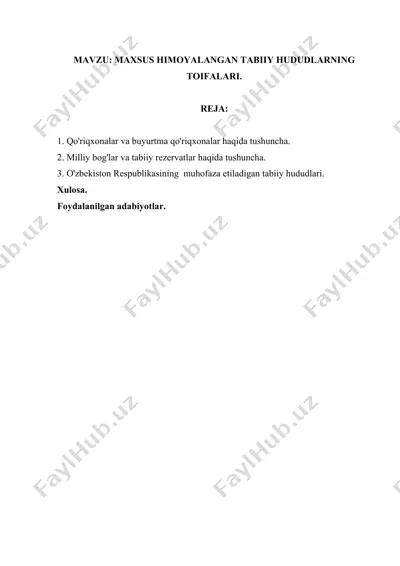 mavzu: maxsus himoyalangan tabiiy hududlarning toifalari — DOCX