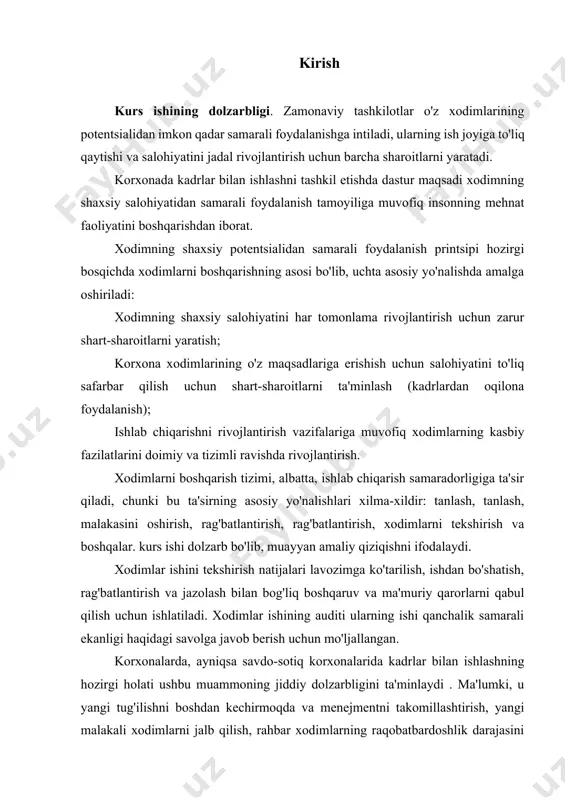 siyalash, bozor islohotlarining yanada chuqurlashtirilishi natijasida yildan yilga salmoqli natijalar qo’lga kiritilib, barqaror iqtisodiy o’sish yo’nalishi mustahkamlanib bormoqda. bunda hukumatimiz tomonidan ishlab chiqilgan iqtisodiy siyosatning to’la va izchil amalga oshirilishi, iqtisodiyotning muhim ustuvor tarmoqlarining belgilab berilishi hamda ularni rivojlantirish bo’yicha «audit» fanini chuqur o’rganish moliya, soliq, bank ishi va boshqa iqtisodiy sohalardagi muammolarni hal qilishda muhim rol o’ynaydi. xodimlarni boshqarish tizimida ijtimoiy va kadrlar auditi bunda muhim ahamiyat kasb etadi. kurs ishining maqsadi: xodimlarni boshqarish tizimida ijtimoiy va kadrlar auditining xususiyatlarini ko'rib chiqish. buning asosiy maqsadi - moliyaviy buxgalteriya hisobotlaridagi ma’lumotlarning haqqoniyligini ta’minlash, sub’ekt faoliyatini iqtisodiy tahlil qilish, hisob yuritish bo’yicha maslahatlar berish va boshqalardan iborat. «audit» fanini o’rganish uning turli mulkchilik shakllaridagi korxonalarni tekshirishda tutgan o’rnini tushunish va nazariy bilimlarni amaliy bilimlar bilan boyitishni vazifa qilib qo’yadi. ushbu maqsadga muvofiq ishda quyidagi vazifalar shakllantirildi : 1. personal auditini o'tkazishda ijtimoiy rivojlanish ahamiyati. 2. personal auditini o'tkazishda ijtimoiy rivojlanish auditni …