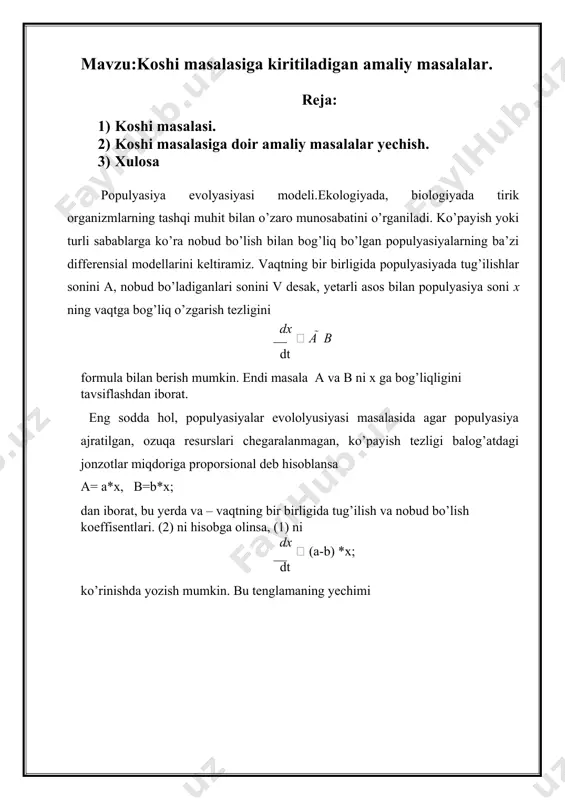 isani matematik modelini tuzayotgan bo’lsak shu hodisa ichidan o’zimizga ma’lum bo’lgan qismidan aniq bir masalani matematik modelini tuzsak o’zimizga shu jarayonni o’rganish qulay va oson bo’ladi. foydalanilgan adabiyotlar 1. волков е.а. численные методы. – м.: наука, 1987. 2. калиткин н.н. численные методы. – м.: наука, 1978. 3. флетчер к. численные методы на основе метода галеркина. – м.: мир, 1988. 4. самарский а.а., гулин а.в. численные методы. – м.: наука, 1989. 5. турчак л. и., плотников п. в. основы численных методов: – м.: физматлит, 2003. – 304 с. 6. бахвалов н.с., жидков н.п., кобельков г.м. численные методы. – м.: наука, 1987. 7. xo’jayotrov b.x. qurilish masalalarini sonli yechish usullari. toshkent: “o’zbekiston” nashriyoti, 1995. – 272 б. 8. вержбицкий в.м. основы численных методов. – м.: высш. шк., 2002. – 840 с. 9. киреев в.и., пантелеев а.в. численные методы в примерах и задачах: – м.: высш. шк., 2008. – 480 с. 10. сборник …
