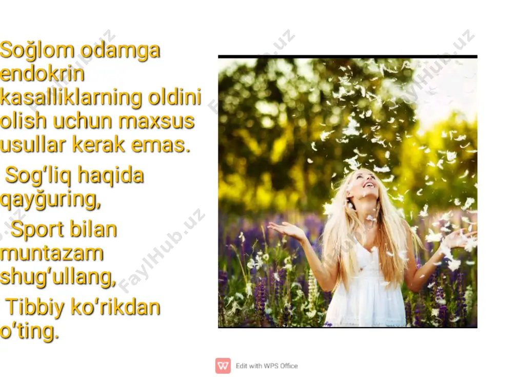 ynaydi, stressni kamaytiradi va ijtimoiy hulq-atvorni yaxshilaydi. yaxshilaydi. kartizol-bu stres kartizol-bu stres va xavotir gormo- ni boʻlib,buyrak va xavotir gormo- ni boʻlib,buyrak usti bezlari tomo- usti bezlari tomo- bundan ishlab chiqariladi.stress bundan ishlab chiqariladi.stress vaqtida kortizol vaqtida kortizol miqdori ortadi, miqdori ortadi, bu esa organizm bu esa organizm ning "kurash yoki ning "kurash yoki qochish javobini qochish javobini faollashtiradi. faollashtiradi. normal holatda, kortizol erta- lab yuqori va kechqurun past� boʻladi.kortizolning normasi� ertalab 5-25mkg/dl boʻlsa,ke- qurun esa 3-10 mkg/dl ni tash- kil etadi.kortizoldagi oʻzgarishlar stressni boshqa-� rish usullari orqali nazorat qilinishi mumkin. normal holatda, kortizol erta- lab yuqori va kechqurun past� boʻladi.kortizolning normasi� ertalab 5-25mkg/dl boʻlsa,ke- qurun esa 3-10 mkg/dl ni tash- kil etadi.kortizoldagi oʻzgarishlar stressni boshqa-� rish usullari orqali nazorat qilinishi mumkin. melatonin, uyqu va sokinlik farmoni, asosan miyada joylashgan epifiz bezida ishlab chiqariladi. ushbu farmon insonning uyqu sokinlik siklini tartibga soladi.kechasi yorug'lik darajasi pasayganda, melatonin ishlab chiqarilishi ko'payadi, bu …