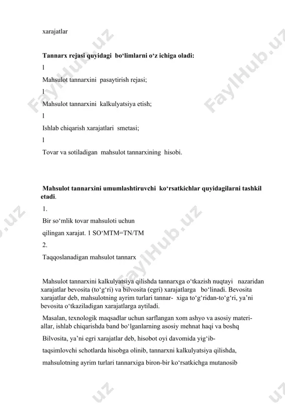 rligini umumlashtiruvchi ko‘rsatkichlardan biri bulib, korxonaning daromad olish darajasini ifodalaydi rentabellikning turlari: l sotish rentabelligi; l asosiy faoliyat rentabelligi; l xususiy kapital rentabelligi; l asosiy kapital (fondlar) rentabelligi; l permanent kapital rentabelligi; l aylanma kapital rentabelligi; l qarzga olingan kapital rentabelligi; l real asosiy kapital rentabelligi; l investirlashgan kapital samaradorligi.korxona yoki tarmoq faoliyatini tahlil etish uchun rezervlar ikkiga bo‘linadi: l tashkiliy-texnikaviy rezervlar; l ijtimoiy-iqtisodiy rezervlar.tannarx rejasining bo‘limlari: l mahsulot tannarxini pasaytirish rejasi; l mahsulot tannarxini kalkulyatsiya etish; l ishlab chiqarish xarajatlari smetasi; l tovar va sotiladigan mahsulot tannarxining hisobi ishlab chiqarish rivojlanishining samaradorligi va intensivligini baholashda amaliyotda rentabellik ko’rsatkichlari tizimi keng qo’llanib, unga ko’ra foydaning miqdori belgilangan hisoblanadi. rentabellik ko’rsatkichlari korxona faoliyati qanchalik foyda keltirishini ko’rsatadi. bu ko’rsatkichlar moliyaviy hisobotning ichki va tashqi foydalanuvchilarda qiziqish uyg’otib, korxona resurslaridan foydalanish samaradorligi hamda uning investitsiyalarni jalb qilish qobiliyatini aniqlaydi. rentabellikning mohiyatini faqat foyda shakllanishini tahlil qilish asosida ochib berish mumkin. korxona mahsulotni …