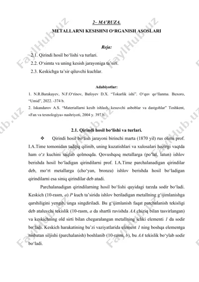 materiallarni kesib ishlash, kesuvchi asboblar va dastgohlar — DOCX