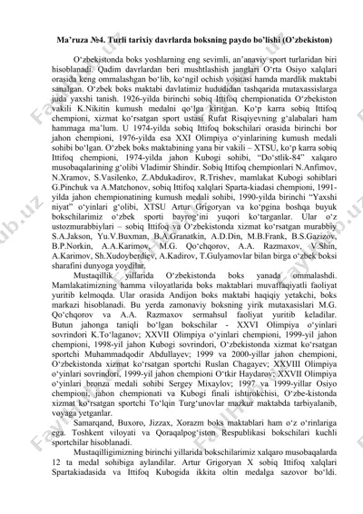 boks tarixi (o'zbekiston) — DOCX
