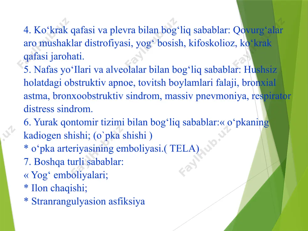 asiga ko‘ra, virusli va bakterial soxta bo'g’ma mavjud. asoratlar bor yoki yo‘qigiga ko‘ra, asoratlangan va asoratlanmagan bo‘ladi. soxta bo`g`ma klinik amaliyotda hiqildoq stenozi darajasiga qarab tasniflanadi. kompensatsiyalangan stenozda (i daraja) xavotirlanish yoki jismoniy zo‘riqishda inspirator hansirash kuzatiladi. subkompensatsiyalangan stenozda (ii daraja) inspirator hansirash faqat jismoniy zo‘riqishda emas, balki tinch paytda ham kuzatiladi. dekompen- satsiyalangan stenoz (iii daraja) og‘ir inspirator yoki aralash hansirash bilan xarakterlanadi, paradoksal nafas ham kuzatilishi mumkin baland xirilovchi yo‘tal, ovozning bo`g‘ilishi va stridor -hiqildoq bo‘shligining torayishi tufayli yuzaga keladigan shovqinli nafas. hansirashning inspirator turi kuzatiladi. bola betoqat, qo‘zg‘algan. tana haroratining ko‘tarilish darajasi infeksiyani qo‘zg`atuvchisining turi va organizmning reaktivligiga bogiiq bo`la­di. bu subfebrilitet (ko‘pincha paragrippoz infeksiyalarda) yoki yuqori harorat (odatda grippda) bo`lishi mumkin. ayniqsa, kechqurun hiqildoq torayishi kuchayishi tufayli soxta bo‘g‘ma xurujlari yuzaga keladi. i darajagi stenoz bola jismoniy zo`riqishida yoki hayajonianganida hansirash yuzaga kelishi bilan xarakterlanadi. auskultatsiyada cho‘zilgan nafas olish va o‘pkalarda nafas olish vaqtida paydo bo`ladigan …