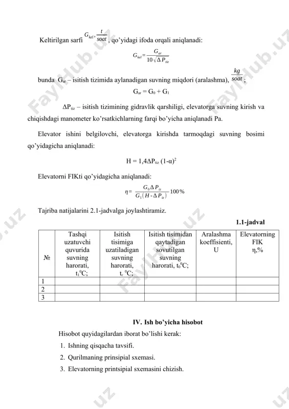 issiqlik ta’minotida oqimchaviy nasoslar (elevator)ning aralashma koeffisienti va fik ini aniqlash - Page 5