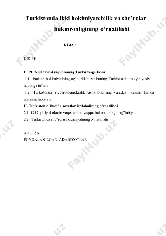 qulay shart-sharoit qaror topdi. o‟zbekiston respublikasi prezidenti i.a.karimov "turkiston" gazetasi muxbirining savollariga bergan javoblarida mustabid sovet tuzumi davriga munosabat bildirar ekan: "…bugun biz ota-bobolarimizga… sun‟iy ranglar bilan ajratib baho bermasligimiz, balki ularning hayotini, ular yashagan davrning mohiyatini to‟g‟ri tushunishga harakat qilishimiz lozim"2,deb ta‟kidlagan edi. modomiki, shunday ekan, his-hayajonga berilmasdan, mustabid siyosiy tuzum tarixi bilan xalqimiz tarixini ajrata bilishimiz, uni xolisona yoritishimiz zarur. darhaqiqat, chor mustamlakachiligi o‟zining behad zulmkorligi, qabohati bilan yurtimiz, uning jafokash odamlari tanasida o‟chmas dog‟-hasrat qoldirdi. u ajdodlarimizni ma'nan va ruhan qo‟llab-quvvatlab kelgan asl ma'naviy qadriyatlarni zavol toptira borib, ularning jismi-jonida mavj urib kelgan milliy istiqlol va erk tuyg‟ularini asta-sekin so‟ndirishga urinib keldi. yurtimiz tuprog‟ini 1 karimov i. a. “tarixiy xotirasiz kelajak yo‟q” toshkent “sharq” 1998. 10- bet. 2 karimov i.a. o‟z kelajagimizni o‟z qo‟limiz bilan qurmoqdamiz. "turkiston". 1999 yil, 2 fevral. qonga belagan chor zobitlaridan biri, qonxo‟r general skobelevning: “millatni yo‟q qilish uchun uni qirish shart emas, …