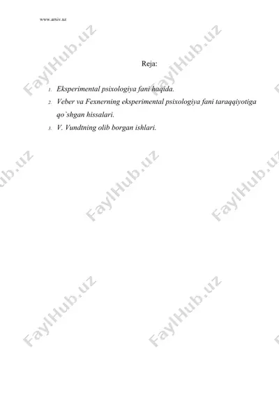 eksperimental psixologiya fani tarixi — DOC