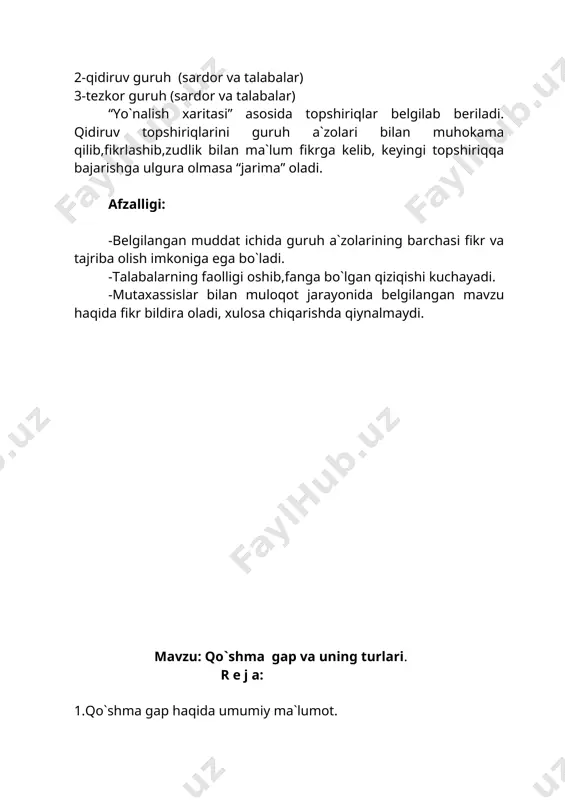 iroqday ovoz jaranglab eshitildi.(u. xoshimov) 2.bog`langan qo`shma gap qismlari zidlov bog`lovchilari yordamida biriksa, bunday bog`lovchidan oldin vergul qo`yiladi. masalan: qorong`ida buloq suvining o`zi ko`rinmas edi, ammo shildirashi aniq eshitilar edi.(p.kodirov.) 3.bog`langan qo`shma gap tarkibidagi qismlar bo`lsa, esa so`zlari vositasida biriksa ham, ular orasiga vergul qo`yiladi. masalan: harakatchan kishilar odatda omadli bo`ladilar; aksincha, qiladigan ishlarini hadeb o`ylayveradigan va sustkashlik qiladiganlarga esa omad kamdan- kam nasib etadi. 4.bog`langan qo`shma gap tarkibidagi qismlar takrorlanuvchi ayiruv bog`lovchilari yoki inkor yuklamasi yordamida biriksa, takrorlanib kelgan yordamchidan oldin vergul qo`yiladi. masalan: goh supa chetiga ekilgan rayxon hidi dimog`iga uriladi, goh tom orqasidagi yo`ng`ichzorda hashoratlarning bir qiyomda chirillashi e`tiborini tortardi. ergashgan qo`shma gap tarkibidagi qismlarning biri ikkinchisiga mazmunan, grammatik va intonatsiya jihatidan tobe bo`lib, uni aniqlash, to`ldirish kabi vazifalarini bajaradi. shuning uchun ham qismlardan biri hokim, ikkinchisi tobe sanaladi. bunda ergashgan qo`shma gap tarkibidagi hokim qism bosh gap, tobelanib kelgan qism esa ergash gap deb yuritiladi. ergash …