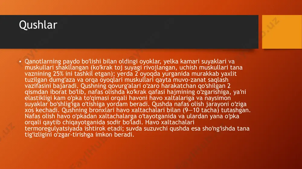 tashvish" deb nomlangan katta faollikni va yog 'to'planishi kabi fiziologik o'zgarishlarni namoyish etadilar. qushlarning migratsiyasi qushlar-issiq qonli mavjudotlar. ularning tana harorati qirq bir daraja. shu tufayli ular sovuq kunlarda o'zlarini yaxshi his qilardilar. nega qushlar uchib ketishadi? qushlar qishda qololmaydi, chunki sovuq mavsumda ularga oziq -ovqat olish deyarli mumkin emas. ba'zilar sovuq havo tufayli uchib ketishadi. ko'pchilik odamlarni saqlab qolish uchun ular issiqroq hududlarga ko'chib o'tishadi. qushlarning migratsiyasi qushlarning migratsiya yo'llari ko'plab segmentlardan iborat bo'lib, ular orasida qushlar dam olishadi va ovqat izlaydilar. migratsiyalarning vaqti o'zgaruvchan bo'lib, ularning traektoriyasi yildan yilga va mavsumdan mavsumga o'zgarishi mumkin. xuddi shu individ turli yillarda turli yo‘llar bilan ko‘chishi mumkin, ayrim yillarda esa umuman ko‘chib o‘tmaydi [8]. arktikadan antarktikaga mavsumiy ravishda ko'chib o'tadigan arktika qushlari migratsiya masofasi bo'yicha mutlaq chempion hisoblanib, yiliga 70-90 ming km masofani bosib o'tadi. dunyodagi eng uzun migratsiyalardan biri - 26 ming km gacha - dumaloq burunli falaroplar tomonidan amalga …