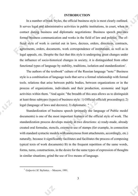 neral and neutral words, it is possible to distinguish: (a) the protection of words and phrases (relevant, relevant, above, below, unsigned, unenforceable, directed, carrier, guarantor, protective), which are mainly used in official documents and recorded in administrative-clerical speech. and freedom, ensuring equality, etc.); b) terms determined by the content of official documents, expressions of professionalism and terminological nature (the most common are legal, diplomatic, accounting terms: act, collection, legislation, defendant, recall (ambassador), confirmation, applicant, etc.). words with a lot of colors in the official-business style form an antonymic pair: plaintiff - defendant, democracy - dictatorship, punished, justified, aggravating, softening (situation), etc. in connection with the simplification of the approach to terminology, two concepts-terms began to be distinguished: "dictionary with painting the official-business style" and "clericalism". the first name reflects the place of the corresponding words in the general literary language system, their functional-methodological coloring. for example, the lexical units of …