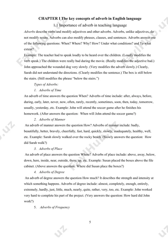 ures that helps in better understanding of the english language is the structure called phrases and especially adverb or adverbial phrase (adv p). no matter whether it is efl or esl or esp, english learnt and taught for different goals and reasons is always faced with the terms adverbs, adverbials, adjuncts that are interesting forms morphologically, syntactically and semantically. the process of teaching them is important to understand english. that is why the investigation presented in this paper would try to explain the problem theoretically and practically, because there are certain dilemmas, controversies and different opinions connected with the problem of adverb or adverbial phrases. this investigation represents the result of the mini project done by the students of the second year of english and their teachers during the certain period of time (five years) in order to reveal the problem of adv p. as much as possible. there is …
