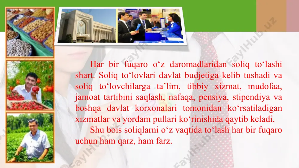 uqoridagiga o‘xshash ish tutiladi. lekin soliq faqat fevral oyi uchun emas, balki yil boshidan buyon o‘tgan 2 oy uchun hisoblanadi va yanvar oyida to‘langan soliq miqdori undan ayriladi. jismoniy shaxslar kabi yuridik shaxslar ham o‘zlarining faoliyati natijasida olgan daromadlaridan foyda solig‘iga tortiladilar. mamlakatimizda amalga oshirilayotgan soliq islohotlari natijasida 2019-yil 1- yanvardan boshlab yuridik shaxslardan undiriladigan foyda solig‘i: - tijorat banklari uchun 22 dan 20% ga; - boshqa yuridik shaxslar uchun 14 dan 12% ga tushirildi. soliq s tavkasining tushirilishi soliq to ‘lovchilariga soliq yukini kamaytirish va hosil bo‘lgan qo‘shimcha mablag‘larni korxonani rivojlantirishga va invеstitsiyalarga yo‘naltirishga imkon yaratadi. shuning bilan bir paytda, ayrim turdagi yuridik shaxslar uchun foyda solig‘ining alohida stavkalari bеlgilandi. buni quyidagi jadvalda ko‘rish mumkin.