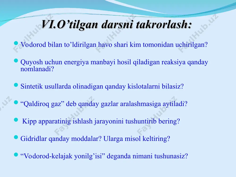 adi. x. uyga vazifa: : mavzuni o`qib mustahkamlab kelish va savol va topshiriqlar qismini bajarib kelish.
