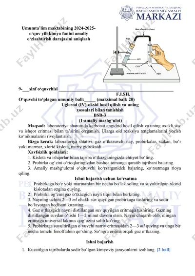 umumta’lim maktabining 2024-2025-o‘quv yili kimyo fanini amaliy o‘zlashtirish darajasini aniqlash — DOCX