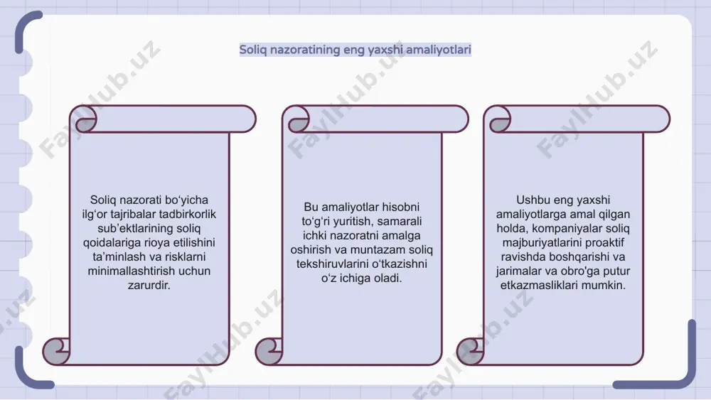 ridan foydalanish orqali transmilliy korporatsiyalar soliq samaradorligiga erishishlari va global soliq mavqeini optimallashtirishlari mumkin. soliq nazoratida texnologiyaning roli texnologiya soliq nazoratida hal qiluvchi rol o'ynaydi, bu esa tashkilotlarga soliq jarayonlarini soddalashtirish va qoidalarga rioya qilishni ta'minlash imkonini beradi. texnologik yechimlardan foydalanish orqali korxonalar soliq hisob-kitoblarini avtomatlashtirishi, xatolarni kamaytirishi va to‘g‘ri hisobot berishni ta’minlashi va shu orqali soliq nazoratini yaxshilashi mumkin. bundan tashqari, texnologiyaga asoslangan soliq nazorati tizimlari moliyaviy ma'lumotlarning real vaqt rejimida ko'rinishini ta'minlaydi, bu esa tashkilotlarga soliq majburiyatlarini proaktiv tarzda boshqarish imkonini beradi. soliq nazoratining kelajakdagi tendentsiyalari soliq nazoratining kelajakdagi tendentsiyalari soliq jarayonlarini avtomatlashtirish va raqamlashtirishga yo‘naltirilgan bo‘lib, bu soliqqa tortish jarayonlarini yanada samarali va aniq bajarish imkonini beradi. sun'iy intellekt va mashinani o'rganish katta hajmdagi ma'lumotlarni tahlil qilish va potentsial soliq xavfi yoki firibgarlikni aniqlash uchun qo'llaniladi. soliq organlari audit jarayonlarini yaxshilash va soliqdan bo'yin tovlashni aniqlash uchun texnologiya va ma'lumotlar tahlilidan tobora ko'proq foydalanmoqda. 1 2 3 …