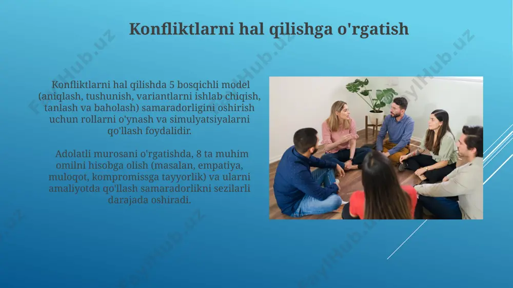 ikka bag'ishlangan trening dasturlarida o'smirlarning stressga chidamliligi 25% ga oshishi kuzatilgan. sog'lom turmush tarzini shakllantirishga bag'ishlangan treninglarda o'smirlarning 80% dan ortig'i sog'liqni saqlashga oid 3 tadan ortiq yangi ko'nikmaga ega bo'ladi. liderlik fazilatlarini rivojlantirish adolatlilik, mas’uliyatlilik kabi yetakchilik fazilatlarini o‘rgatishda 70/30 qoida (70% nazariya, 30% amaliyot) o‘quv jarayonini optimallashtiradi va uzoq muddatli ta’sir ko‘rsatadi. o‘smirlarda yetakchilik ko‘nikmalarini rivojlantirish uchun kamida 3 ta turli muhitda (maktab, sport, jamoat ishlari) amaliy tajriba to‘plash tavsiya etiladi. ijtimoiy-psixologik treninglarning turlari roll-playing usuli orqali o‘tkaziladigan treninglar ijtimoiy vaziyatlarni modellashtirish orqali 20 dan ortiq turli stsenariylarni o‘ynash va muloqot ko‘nikmalarini rivojlantirish imkonini beradi. guruhli psixodrama uslubi 5-10 kishidan iborat guruhlarda qo‘llanilib, o‘smirlarning o‘zaro munosabatlarini o‘rganish va muammolarni hal qilish strategiyasini shakllantirishda samarali hisoblanadi. oilaviy munosabatlarni yaxshilashga qaratilgan treninglar rol o'ynash uslubidagi mashg'ulotlar, oila a'zolari o'rtasidagi muloqot samaradorligini 40% ga oshirish bilan birga, 70% hollarda salbiy his-tuyg'ularni boshqarish ko'nikmalarini yaxshilaydi. oilaviy munosabatlarni yaxshilashga qaratilgan treninglar, o'smirlarning 60% …