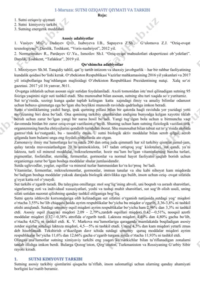 sutni oziqaviy qiymati va tarkibi — DOCX