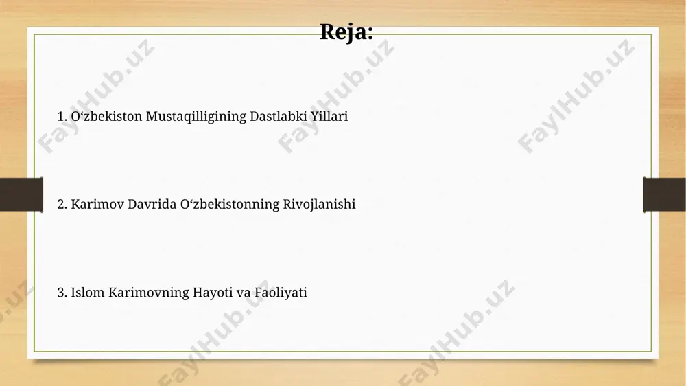 a harakat qildi, shu bilan birga 50 dan ortiq davlat bilan diplomatik munosabatlar oʻrnatildi. karimovning ichki siyosati avtoritar tuzumga asoslangan boʻlib, uning davrida 1991-2016 yillar oraligʻida siyosiy koʻp partiyali tizim mavjud boʻlsa-da, haqiqiy raqobat yoʻq edi, hukumatning mutlaq nazorati saqlanib qoldi. xalqaro munosabatlar va diplomatiya karimov davrida oʻzbekiston 100 dan ortiq davlat bilan diplomatik aloqalar oʻrnatdi, bu uning xalqaro maydondagi taʼsirini sezilarli darajada oshirdi. sovet ittifoqi parchalanib ketgach, oʻzbekistonning tashqi siyosati, milliy manfaatlarni himoya qilishga qaratilgan 5 ta asosiy prinsiplarga asoslandi. iqtisodiyot va siyosatdagi oʻzgarishlar davlat nazorati ostida boʻlgan korxonalarning xususiylashtirilishi jarayoni 1990-yillarning oʻrtalarida boshlanib, 5000 dan ortiq kichik va oʻrta korxonalar xususiylashtirildi. karimov davrida oʻzbekiston iqtisodiyoti 1990-yillarning boshlarida jahon bozoriga integratsiyalashuv yoʻliga oʻtdi, bu esa yalpi ichki mahsulotning (yaim) sezilarli oʻsishini taʼminladi. oʻzbekiston respublikasining birinchi prezidenti etib saylanishi uning saylanishi o‘zbekistonning sovet ittifoqidan mustaqillikka erishish jarayonining muhim bosqichi bo‘lib, mamlakatda yangi siyosiy tuzumning boshlanishini belgiladi. karimov 1990-yil 24-martda o‘zbekiston …
