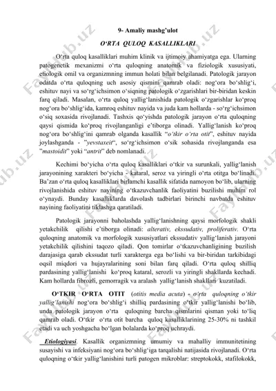 o‘rta quloq kasalliklari va ularning davolash usullari — DOCX