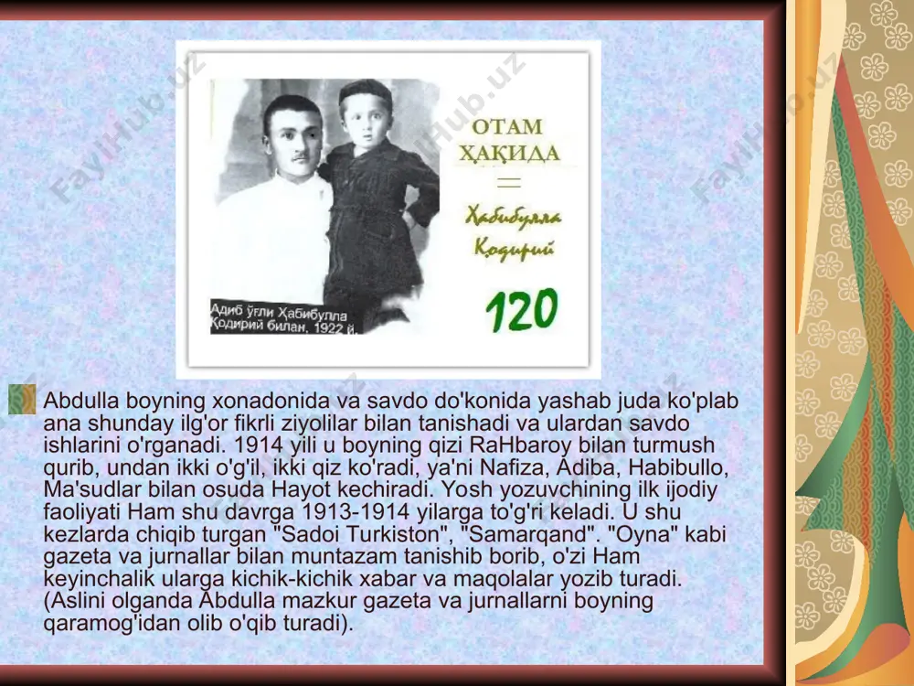 'zbek realistik xikoyachiligining etuk namunasidir. yangi o'zbek prozasi rivojida qodiriyning xizmatlari kattadir. 1924 yili a.qodiriy moskvaga borib, jurnalistlar institutida tahsil olib kelgandan so'ng, "mushtum" jurnalida shtatsiz muxbir bo'lib ishlaydi. uning "toshpo'lat tajang nima deydi?", "kalvak mahzumning xotira daftaridan" turkumidagi satirik hikoyalari ana shu jurnalda ilk bor bosila bordi. bu hikoyalarda kalvak mahzum, toshpo'lat tajang timsollari orqali voqealikdagi ichki ziddiyatlar keskin fosh etiladi. 20-yillarning o'rtalarida yaratilgan bu asarlarda muallif endi hayotdagi, odamlar tabiatidagi muayyan salbiy hodisalami sof mafkuraviy nuqgai nazardan turib, nuqul bir yoqlama qoralash, fosh etish yotidan bormay, xarakter va hodisalami xolis turib, murakkabligi, ziddiyatlari bilan ko'rsatishga jazm etadi. "kalvak mahzumning xotira daftaridan" asari 1923-1927 yillar oralig'ida yozilgan. asar peshma-pesh "mushtum" jurnalida e'lon etilib turgan. qodiriy bu asarida ko'pdan beri haqiqiy hayot bilan aloqasi uzilgan, madrasa xurofoti bilan g'ovlangan mahalla imomi kalvakning kulguli sarguzashtidan qikoya qilib beradi. asar boshida muallif mahzumni qaxr bilan qoralash, masxaralashga tushadi. real xayolidan uzilib qolgan …