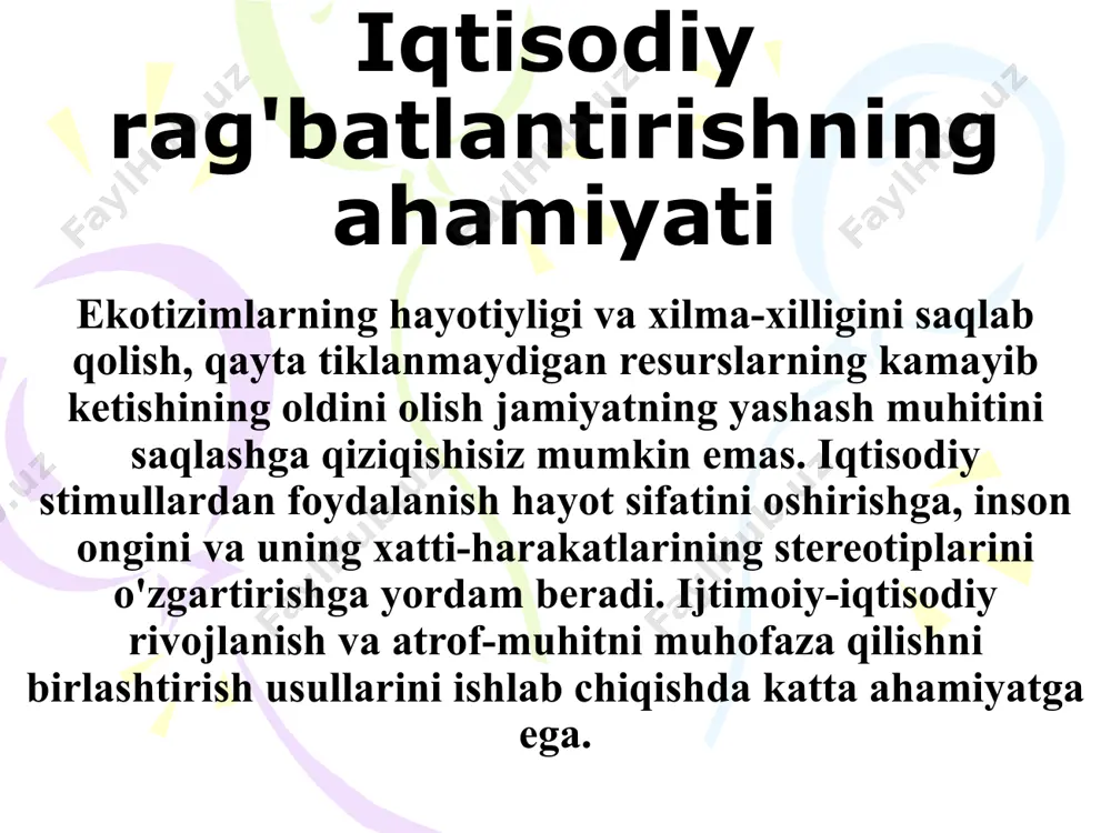 alar va mikroorganizmlarning er usti suvlariga chiqishi ob'ektlar, yer osti suv xususiyatlari va suv yig'ish joylari; yer qa ' ri, tuproqlarning ifloslanishi; ishlab chiqarish va iste'mol chiqindilarini joylashtirish; atrof-muhitga salbiy ta'sir uchun to'lov shovqin, issiqlik, elektromagnit, ionlashtiruvchi va atrof-muhitning ifloslanishi jismoniy ta'sirning boshqa turlari; atrof-muhitga salbiy ta'sirning boshqa turlari. 3. atrof-muhitga salbiy ta'sir uchun to'lovlarni hisoblash va undirish tartibi o`zbekiston respublikasi qonunchiligi bilan belgilanadi. 4. ushbu moddaning 1-bandida belgilangan to'lovni to'lash xo'jalik va boshqa faoliyat sub'ektlarini atrof-muhitni muhofaza qilish va atrof-muhitga yetkazilgan zararni qoplash bo'yicha chora-tadbirlarni amalga oshirishdan ozod qilmaydi. ekologik sug'urta ostida ekologik sug'urta pul mablag'lari hisobidan ekologik salbiy oqibatlar yuzaga kelganda fuqarolar va yuridik shaxslarning mulkiy manfaatlarini himoya qilishga qaratilgan munosabatlar tushuniladi sug'urta qildiruvchilar tomonidan yaratilgan mablag'lar. sug'urta turlari qonunchilik ikki turdagi sug'urtani nazarda tutadi - ixtiyoriy va majburiy davlat ekologik sug'urtasi korxonalar, muassasalar, tashkilotlar, shuningdek fuqarolar, ularning mulk ob'ektlari va ekologik va tabiiy ofatlar, baxtsiz hodisalar va …