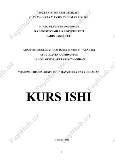 arxivshunoslik yo‘nalishi 3-bosqich talabasi — DOCX
