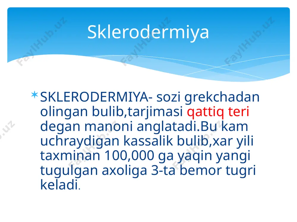 bir antibuilding bulmaaydi shuning uchun ham bu kasalikni yuzaga keltiruvchi etiologik omil yoq shuning uchun ham genga bogliq. antigenni dastlab antigen prezentatsiyalovchi hujayralar (makrofag)tanib oladi va mis2-retseptorlari yordamida t-helperlarga prezentatsiyalaydi va t-helperlar diferensiyalashadi va th1 th2 th17 ni hosil qiladi. th1=sitokin,interleykin4 th2=sitokin,interleykin17 th17=sitokin, interleykinlar b-limfotsitlarga tasir qiladi va ular differensiyalashib plazmatik hujayralarga aylanadi plazmatik hujayralar autoantitana ishlab chiqaradi(ig)bular yana qon tomirni zararlaydi va yana vazokonstriktorlar oshib,vazodilatatorlar kamayib vazospazm ortadi usish ommilari oshib fibroblastlarga yana tasir qiladi va yanada collagen ishlab chiqarilishi kuchayadi fibrozlanish ortadi.bundan tashqari antitana lar fibroblastlarga qarshi ishlab chiqarilishi mumkun bu esa fibrozlanish jarayonini oshiradi. autoimmun jarayon il17 mustaqil ravishda makrofagga tasir qilishi mumkin natijada usish omillarni ishlab chiqarilishini kupaytirib ular esa collagen ishlab chiqarilishni yanada kuchaytirib yuboradi. th lar tugridan tugri usish omillarga tasir qiladi jarayon yanda jaddalashadi. va qon tomirda spazm uni natijasida azoda ishemiya ,gipoksiya ,nekroz buladi va bular reyno fenomiga sabab buladi va quyidagi …