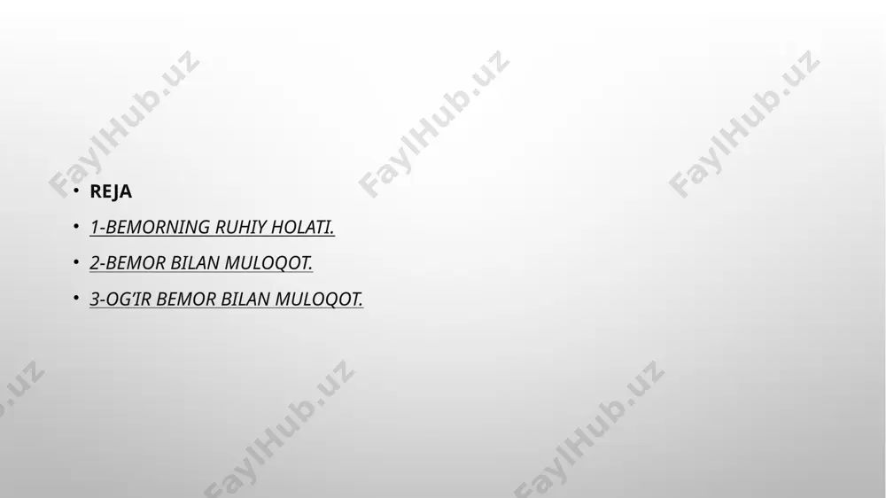 boshlaydi. masalan, bemorda kislorod etishmovchiligi chalkashib keta boshlaydi.iii bosqichiii bosqichda (qaytarib bo’lmaydigan) past bosim to’qima va organlarga ta’sir qiladi, yurak buzila boshlaydi va buyraklar qulaydi. ushbu bosqichda o’limga olib kelishi mumkin bo’lgan jiddiy zarar etkazilad руҳий безовталик, асабийлик ва невроз каби руҳий ва психологик муаммолар барча ёшдаги инсонларда учраши мумкин. асабийлик (болаларда эса доимий инжиқлик) узоқ муддатли стресс ёки саломатлик муаммолари натижасида юзага келади. асабийлик ёки доимий руҳий муаммолар эса ўз навбатида бошқа соғлиқ муаммоларига сабаб бўлади. доимий асабийлик, инжиқлик, тушкунлик ва руҳий безовталикни келтириб… манба: http://uzshifo.info асабийликни келтириб чиқарувчи асосий омиллар: қаттиқ стресс ҳаётдаги травматик ҳодисалар организмда магний танқислиги тироид бези (бўқоқ) муаммолари серотониннинг яхши ишлаб чиқарилмаслиги спиртли ичимликлар кафеин ва шакар гормонал мувозанатсизлик болаликда рўй берган стресс болаликда уятчанг бўлиш руҳий безовталикнинг гендан ўтиши (ҳомиладор аёлларни асабийлаштирманг!) иқтисодий муаммолар манба: http://uzshifo.info 1. соғлом овқатланиш соғлом овқатланиш руҳий безовталикни кетказишда энг асосий муҳим шарт ҳисобланади. қуйидаги маҳсулотларни мунтазам истеъмол …