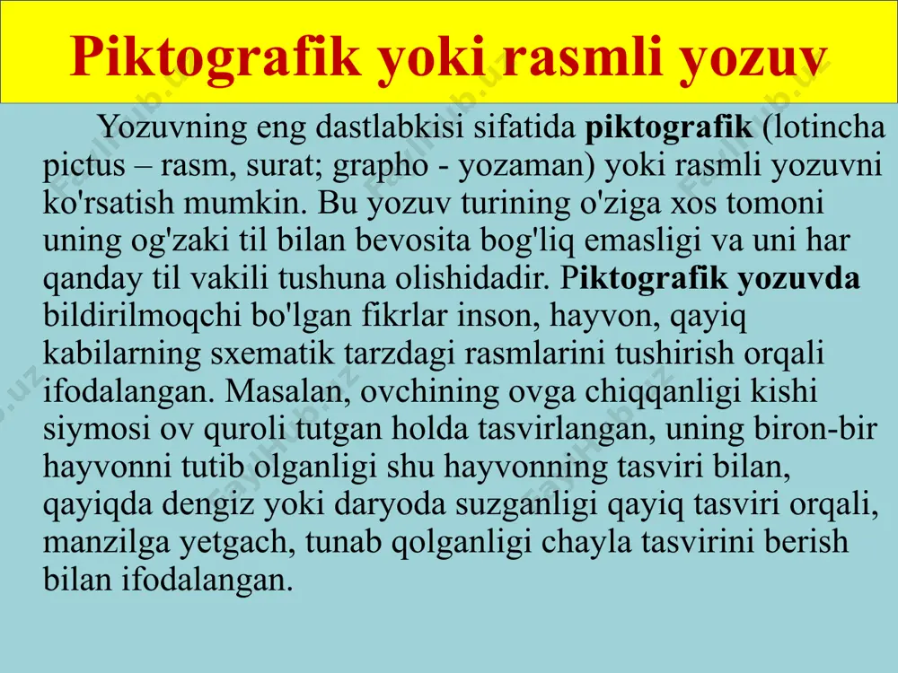 gan qo‘shni xalqlar mazkur yozuv bilan tanishib, tez orada uni o‘z tillariga moslashtirib olganlar. hozirgi kunda bizga ma’lum bo‘lgan harf-tovush tizimidagi yozuvlarning 4/5 qismidan ko‘prog‘i finikiy yozuvidan kelib chiqqan. finikiya harflari r d k m str psmnst finikiyaliklarga o‘xshab, unli tovushlarsiz o‘qishga harakat qilib ko‘ring finikiya alifbosi grek alifbosi ix asr er.avvalgi bizning era vi v iii ii i ii … ix xx xxi rus yozuvi kirill va mefodiy kirill va mefodiy slavyan alifbosi ijodkorlari kirillitsa glagolitsa a b v g d e j z i k l m n o semyuel morze alifbosi daktil alifbo brayl alifbosi o'rta osiyo xalqlari, jumladan, o'zbek xalqi foydalangan yozuvlar o'rta osiyodagi xalqlar, jumladan, o'zbek xalqi o'tmishda turli yozuvlardan foydalangan. bu yozuvlar o'z sistemasiga ko'ra fonografik - harf-tovush yozuvidan iborat bo'lgan. masalan, so'g'd, pahlaviy, o'rxun-yenisey (runik), uyg'ur, arab kabi yozuvlar shular jumlasidandir. bu yozuvlarning barchasi ham oromiy yozuvi bilan qaysidir jihatlari bilan bog'liqdir. o'zbek …